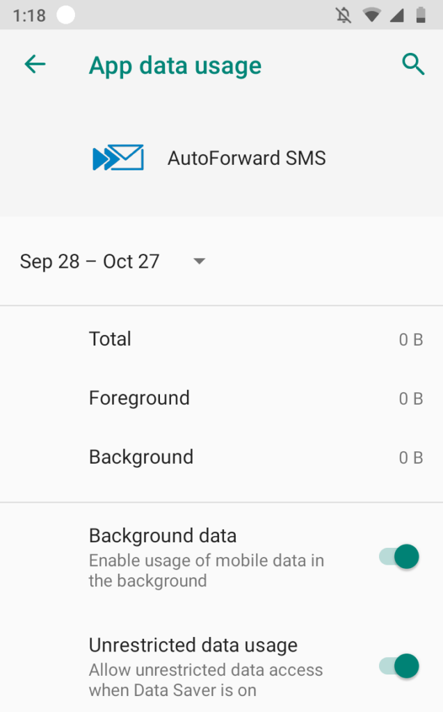 Android Phone App Info - Data Usage detail page