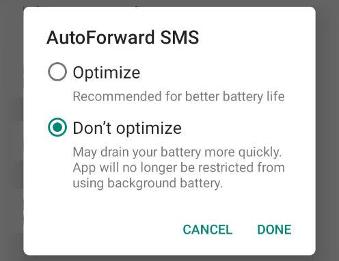 Battery optimization detail dialog