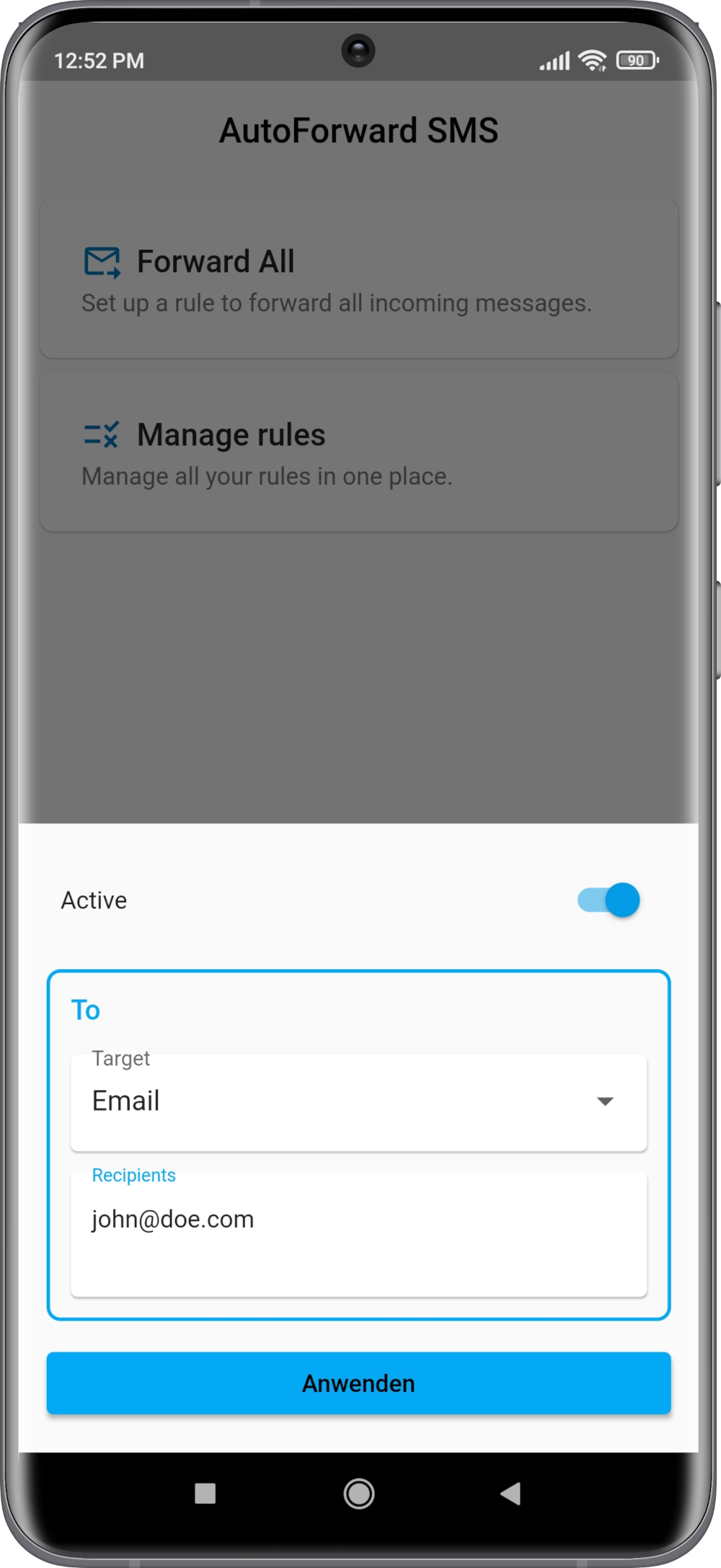 AutoForward SMS Forward All Rule Detail