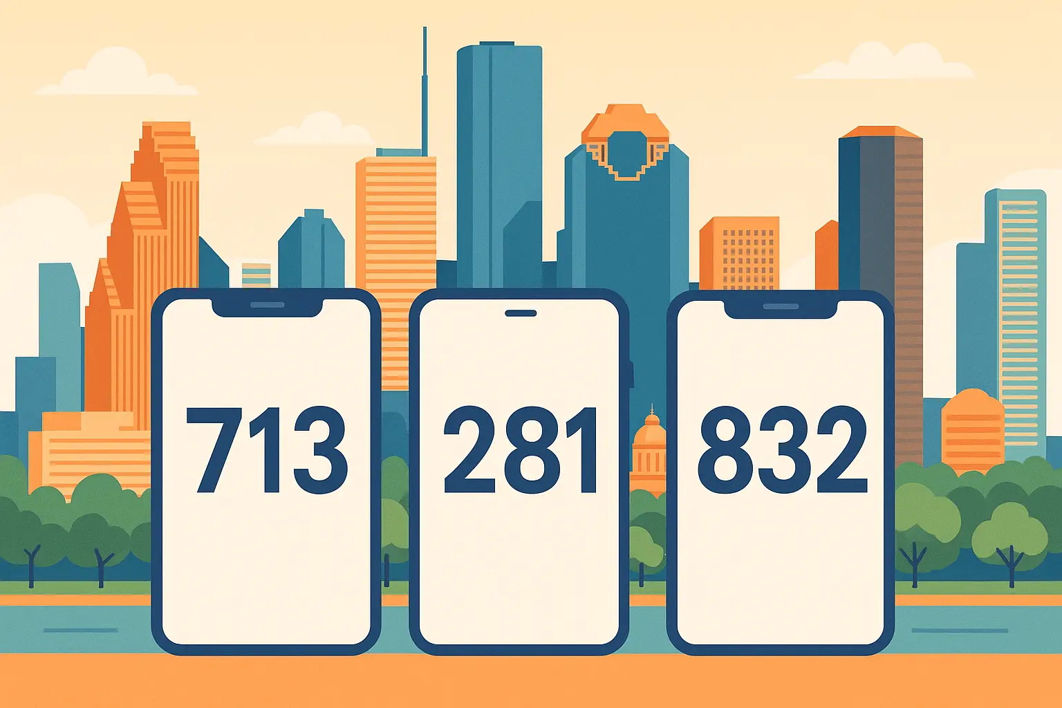 Houston skyline showing 832 area code coverage