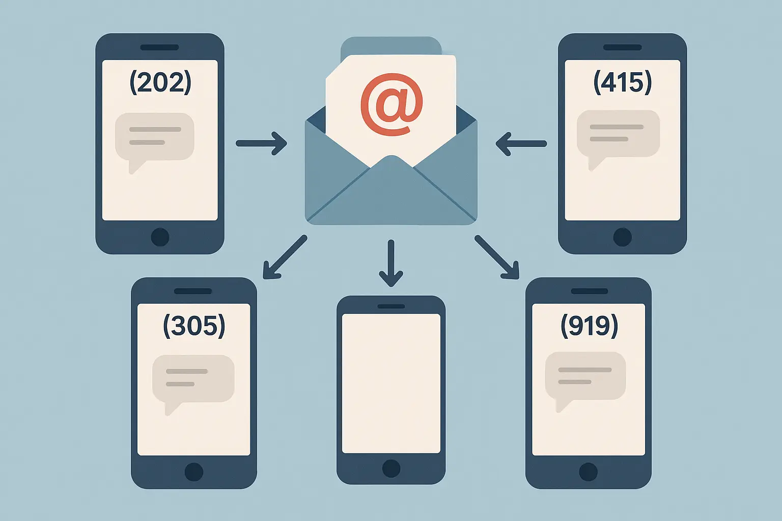 Managing multiple area code communications with SMS forwarding