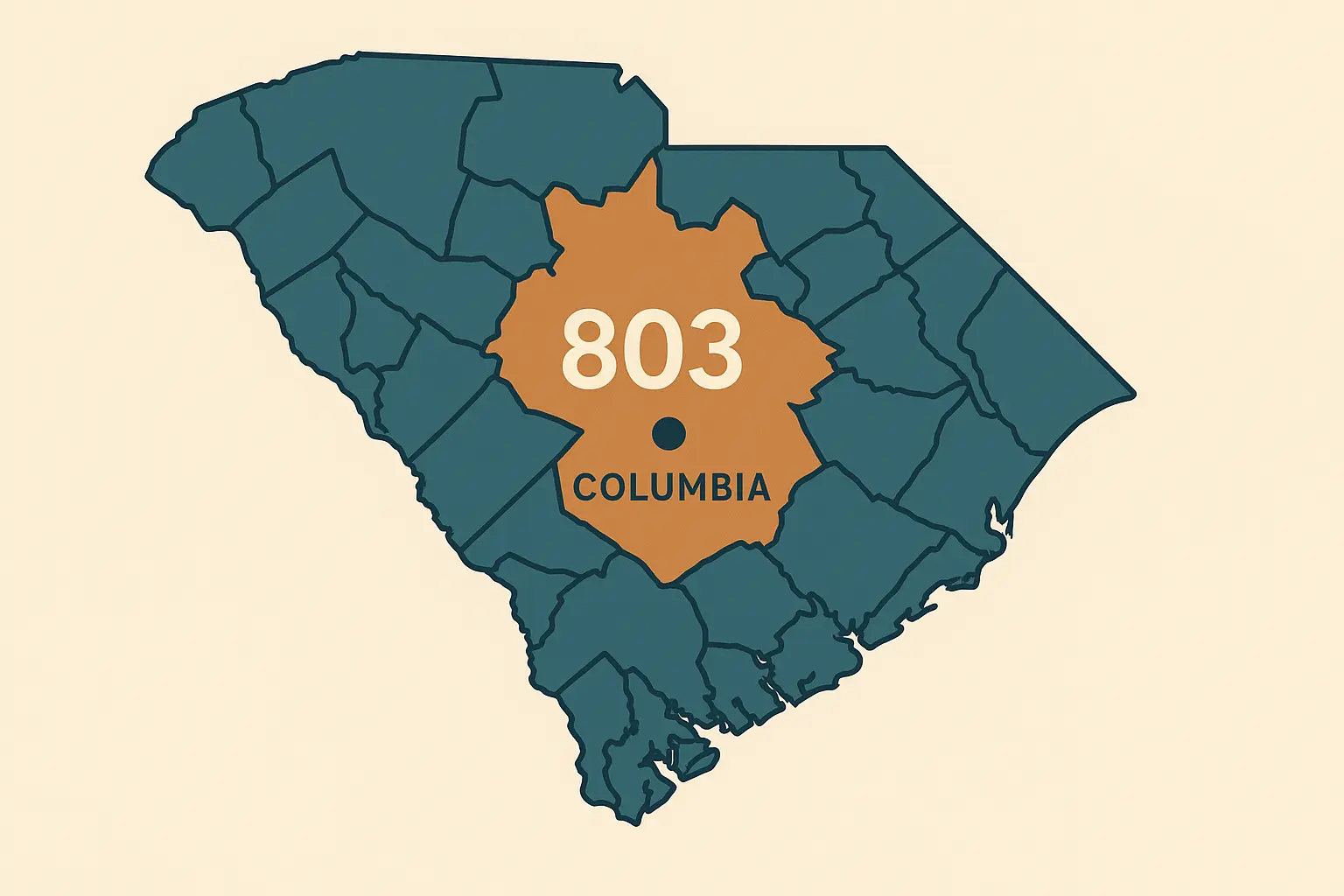 803 area code coverage map of central South Carolina