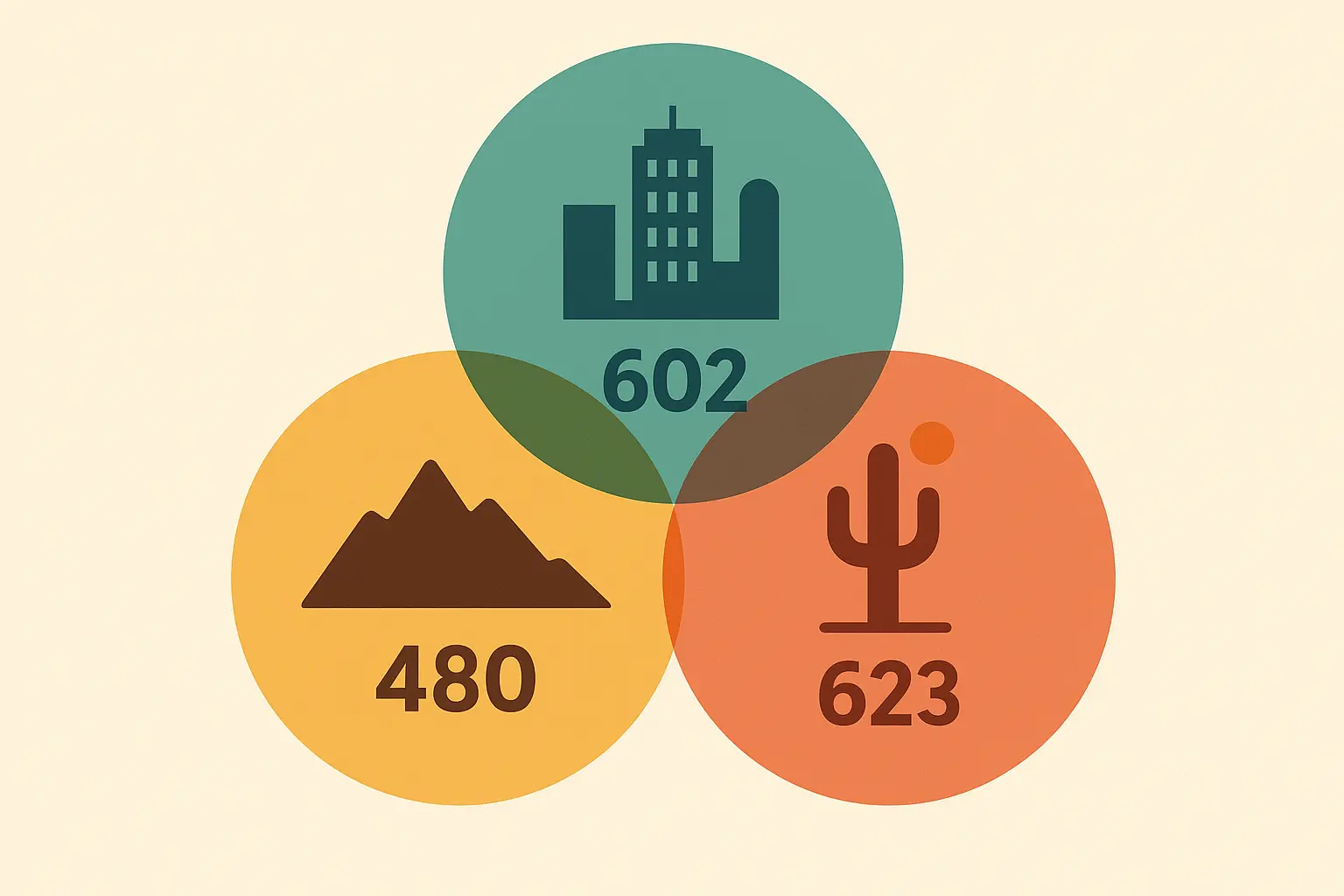 Phoenix area codes 480 602 623 coverage map