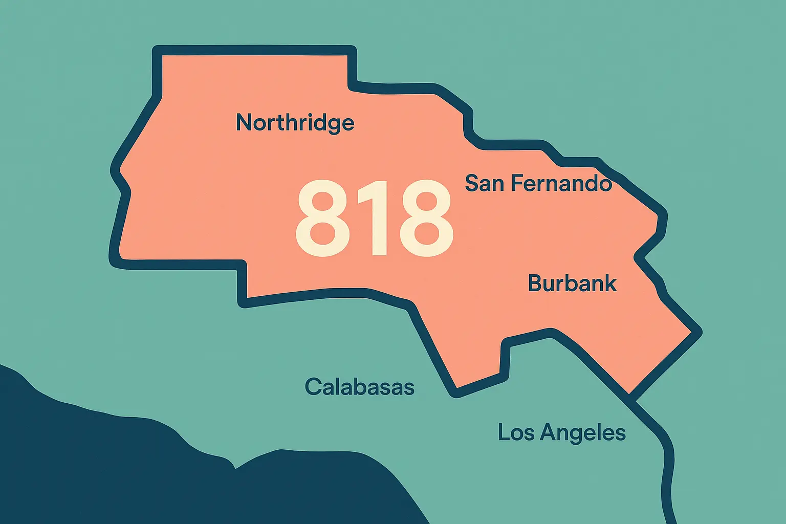 San Fernando Valley 818 area code overview map
