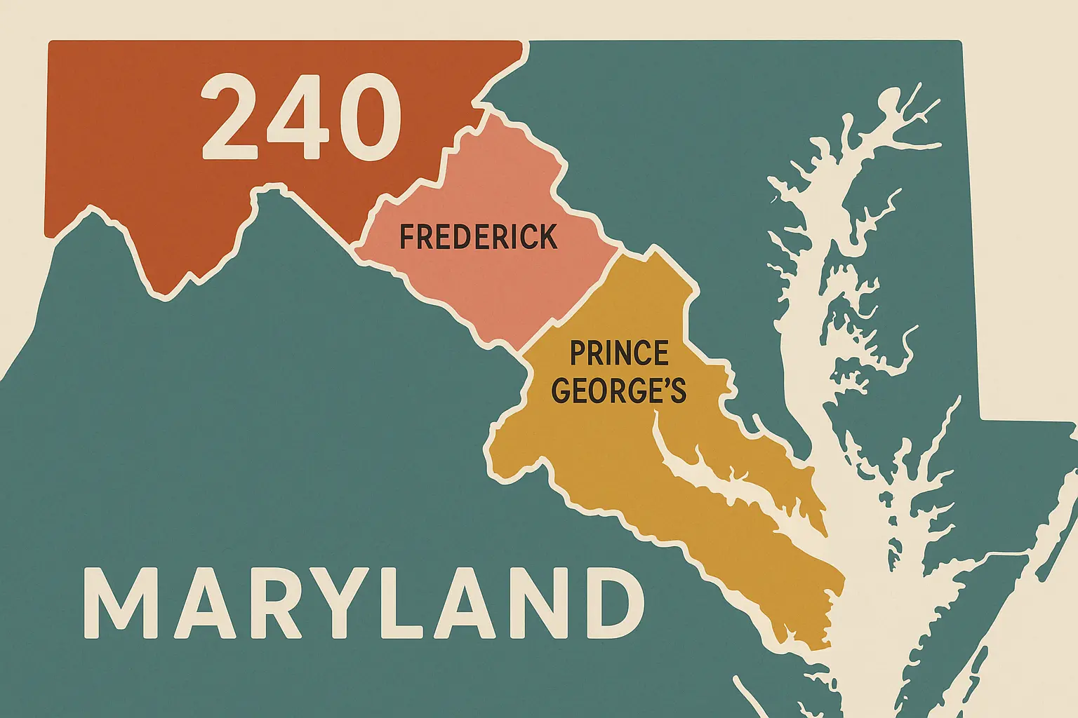 240 area code Maryland coverage map
