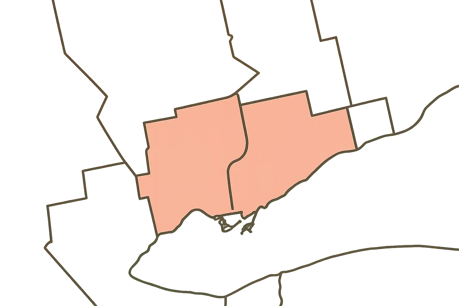 905 area code boundary map showing neighboring area codes