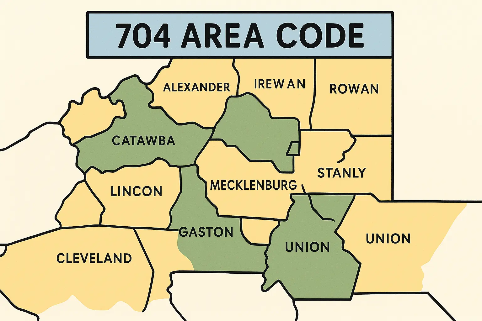 704 area code coverage map Charlotte metro