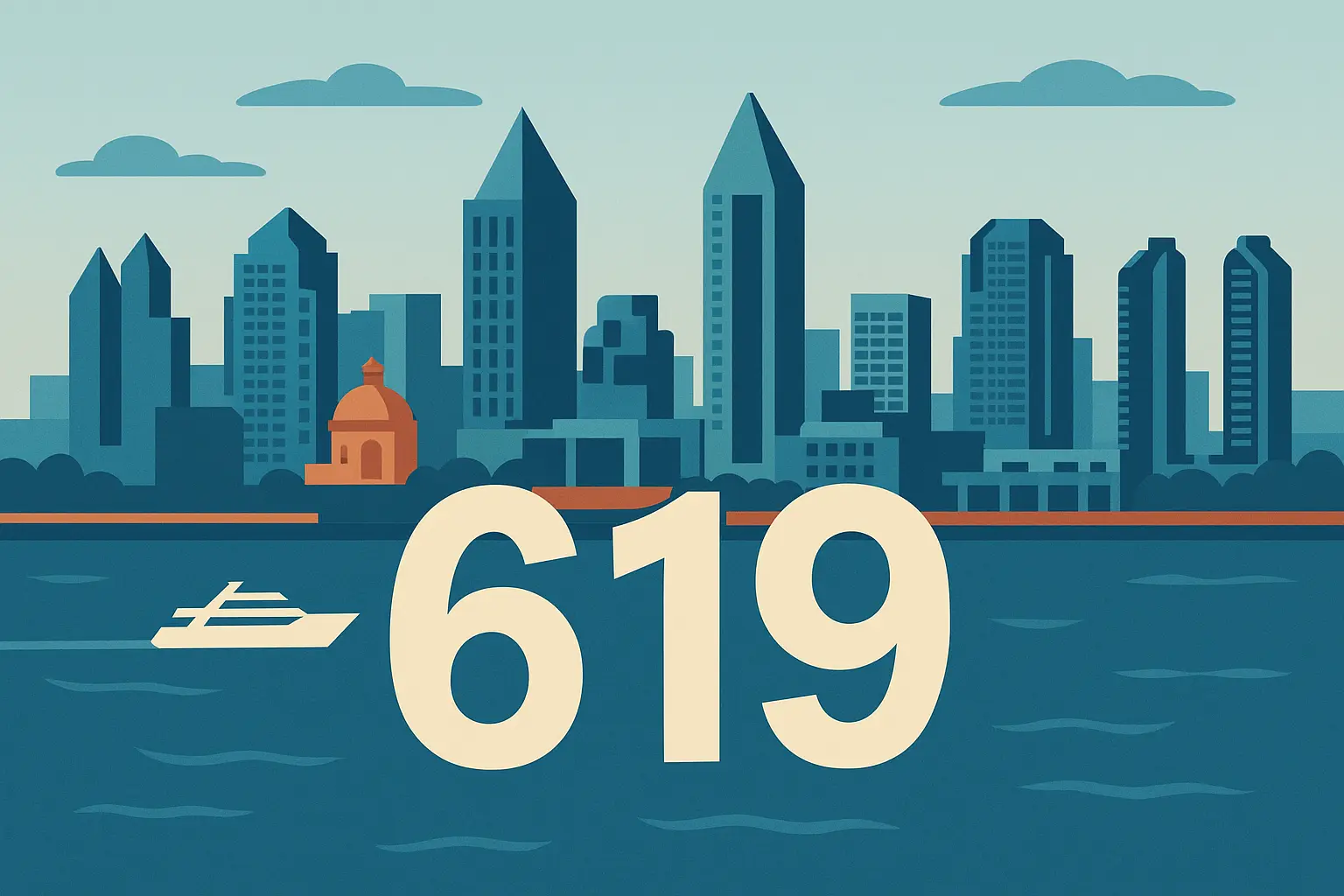 619 area code San Diego map overview