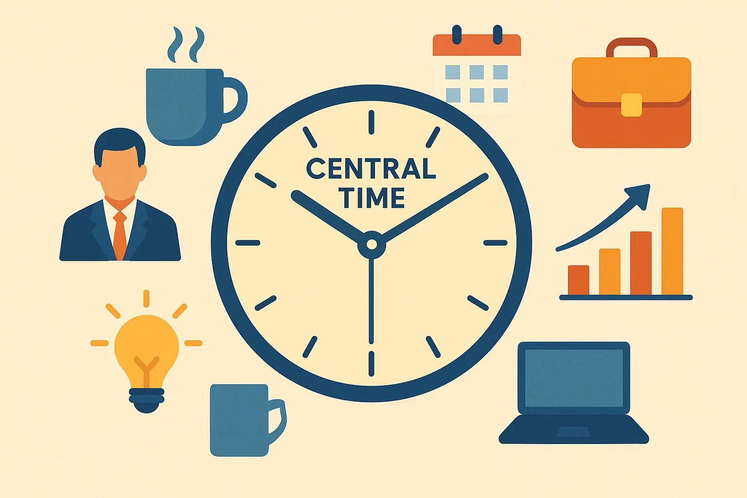 Central Time Zone clock showing business hours