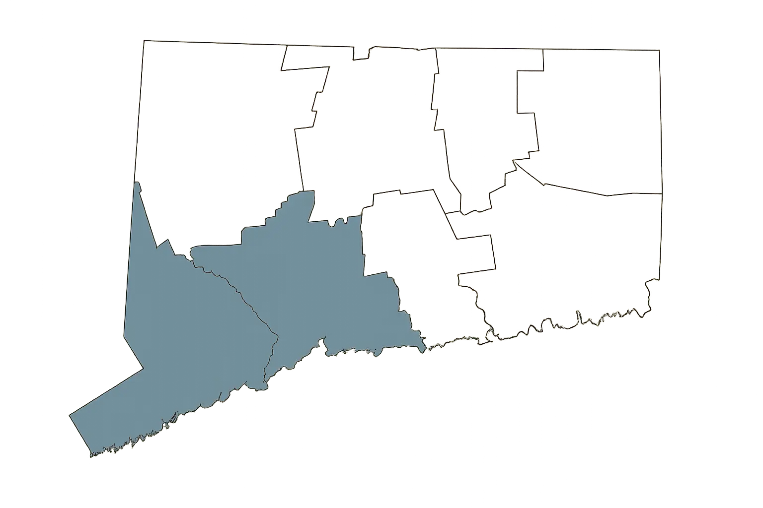 Geographic boundaries of 203 area code in Connecticut counties