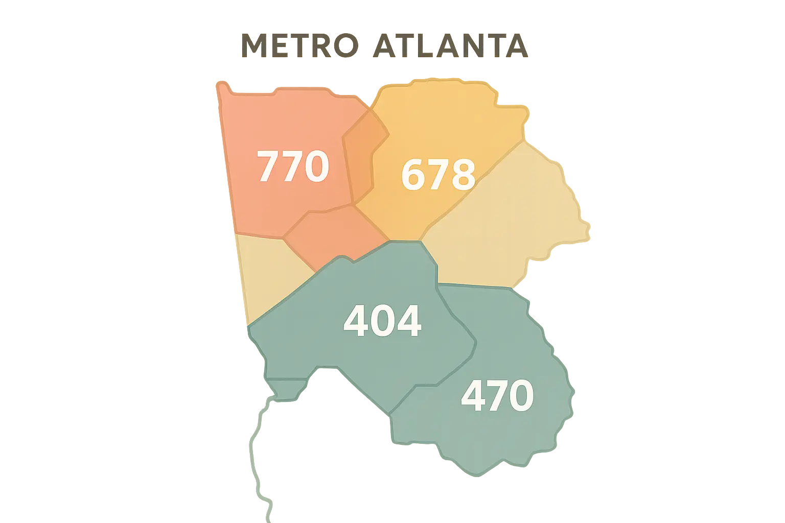 Atlanta area code map showing overlay system