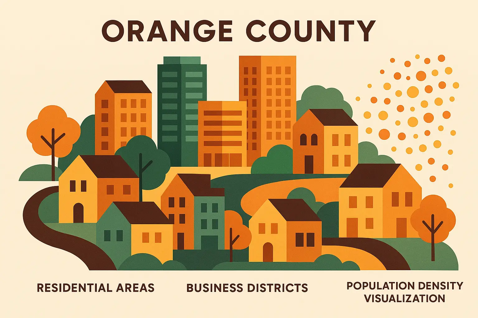 Dense urban development in Orange County 714 area code region