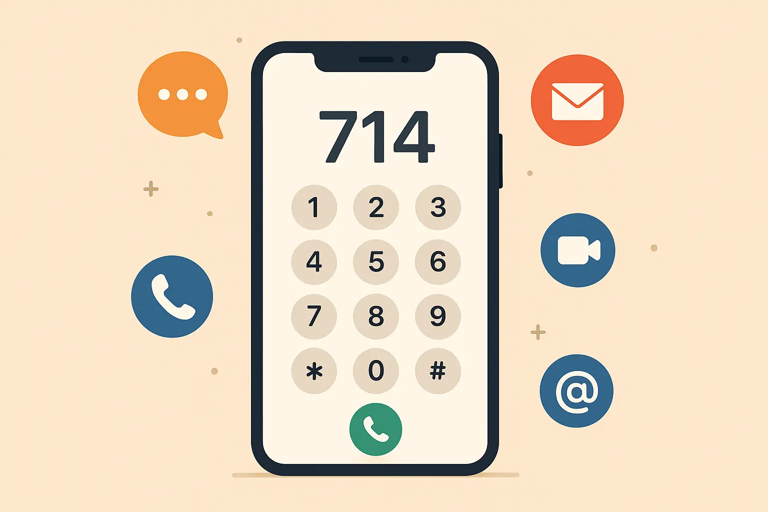 Person dialing 714 area code number on smartphone
