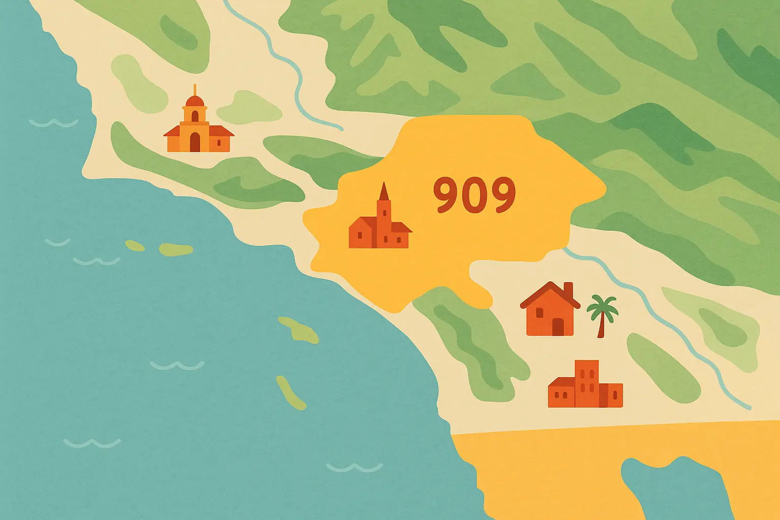 909 area code map overview