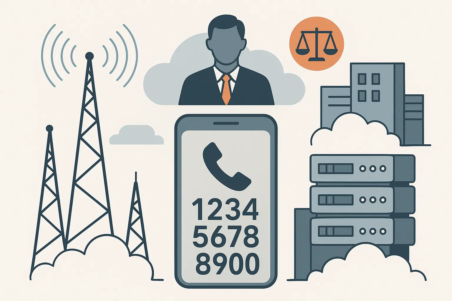 Telecommunications infrastructure and number assignment process diagram