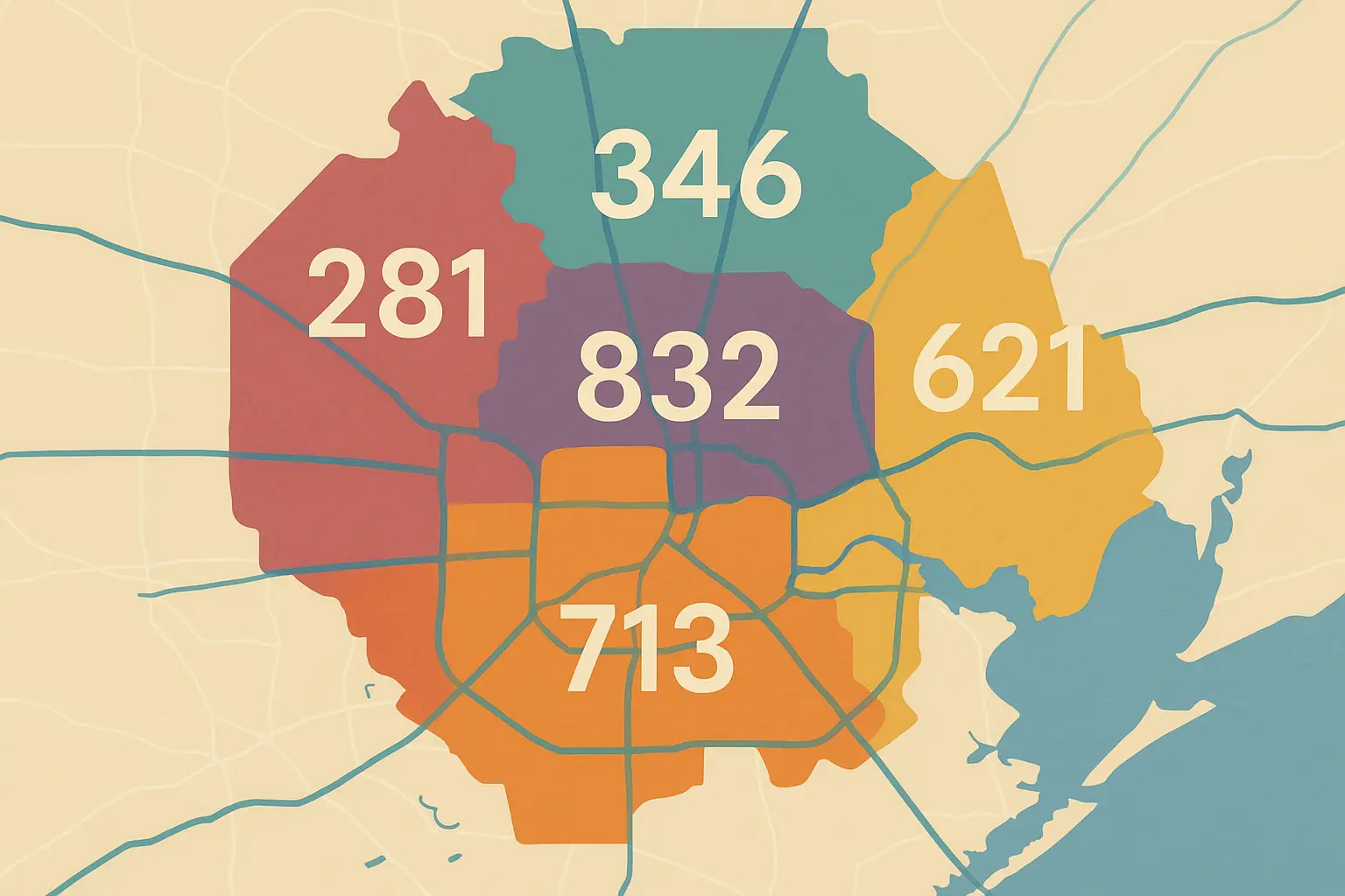 Houston multiple area codes overlay system diagram