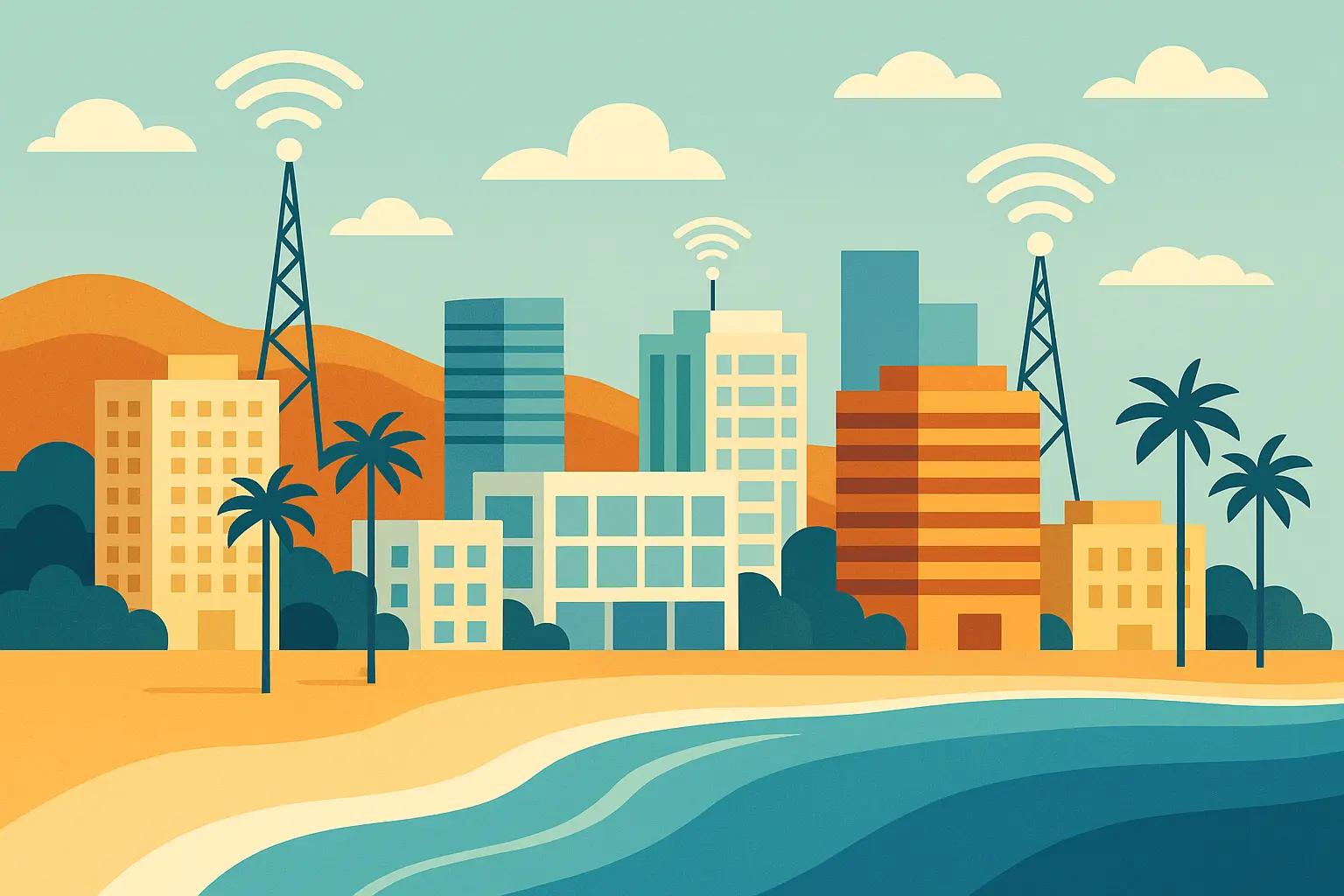 Orange County skyline showing modern telecommunications infrastructure