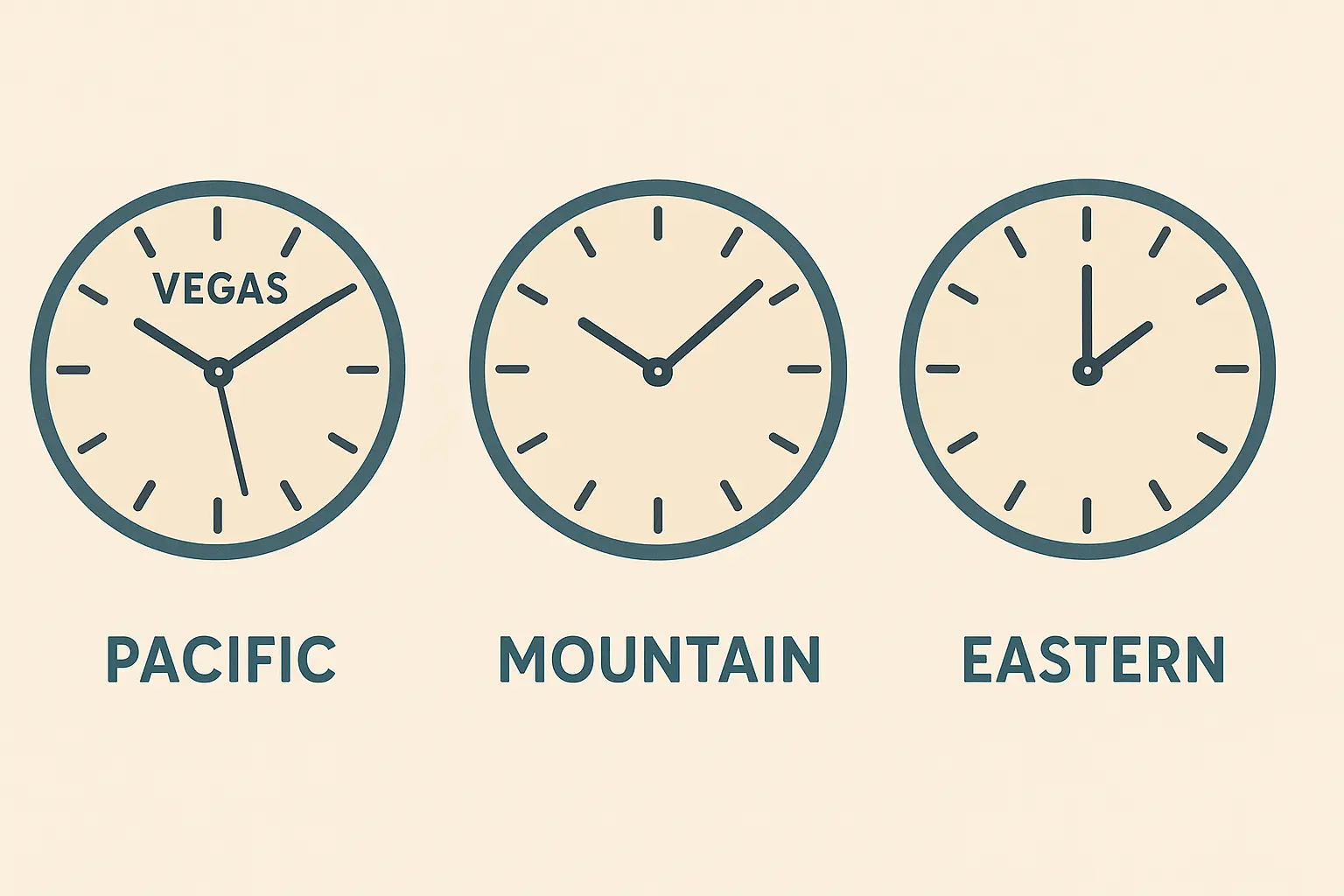 Clock showing Pacific Time zone with Las Vegas skyline