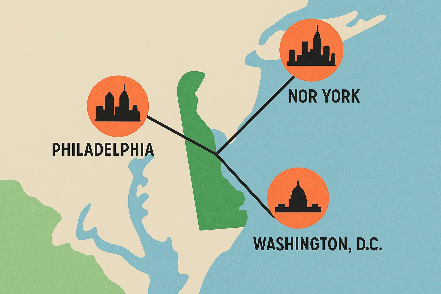 Delaware strategic location between major cities