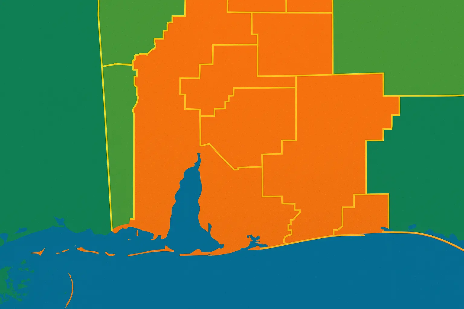 251 area code map of Alabama
