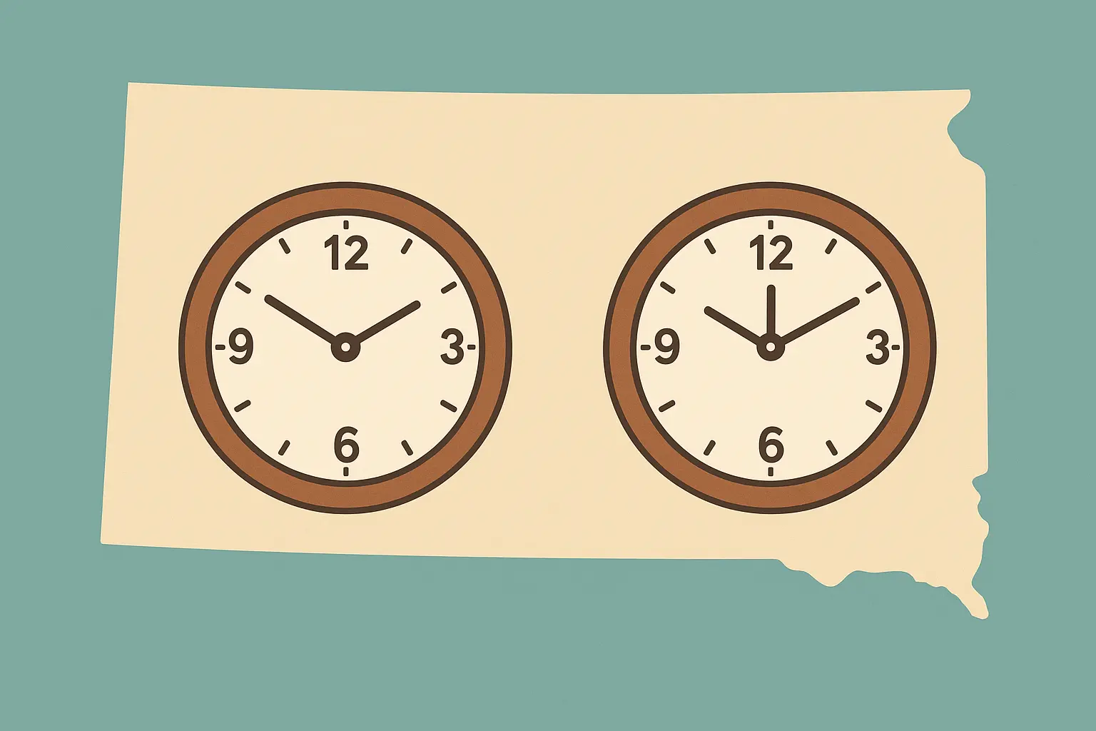 South Dakota time zone split map