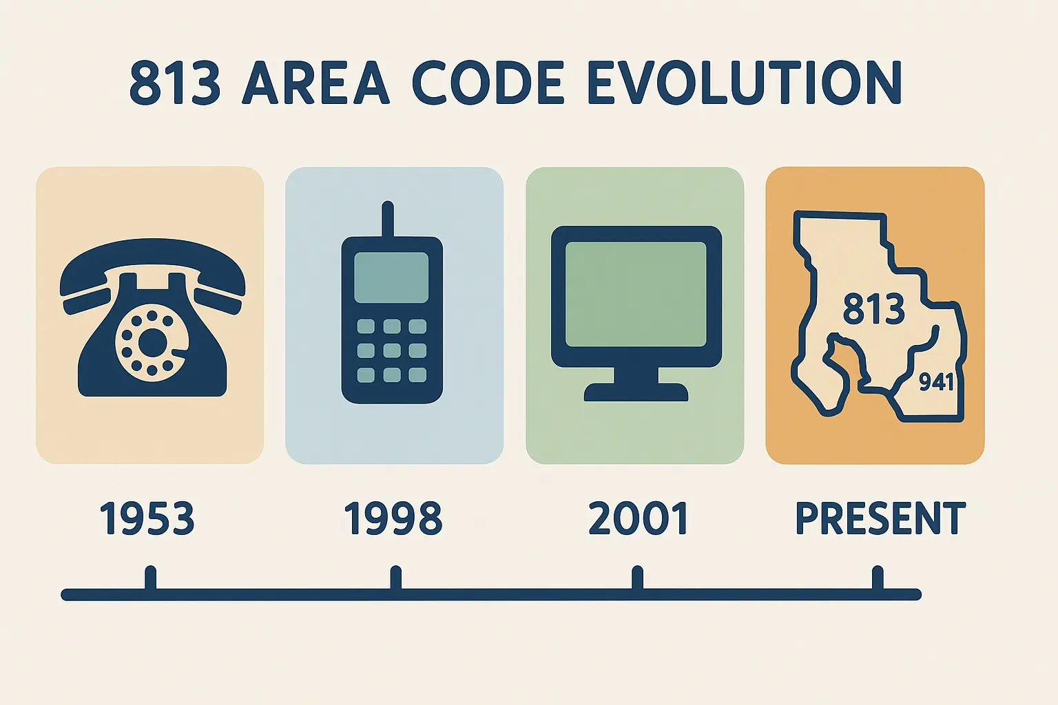 Evolution of 813 area code coverage in Florida