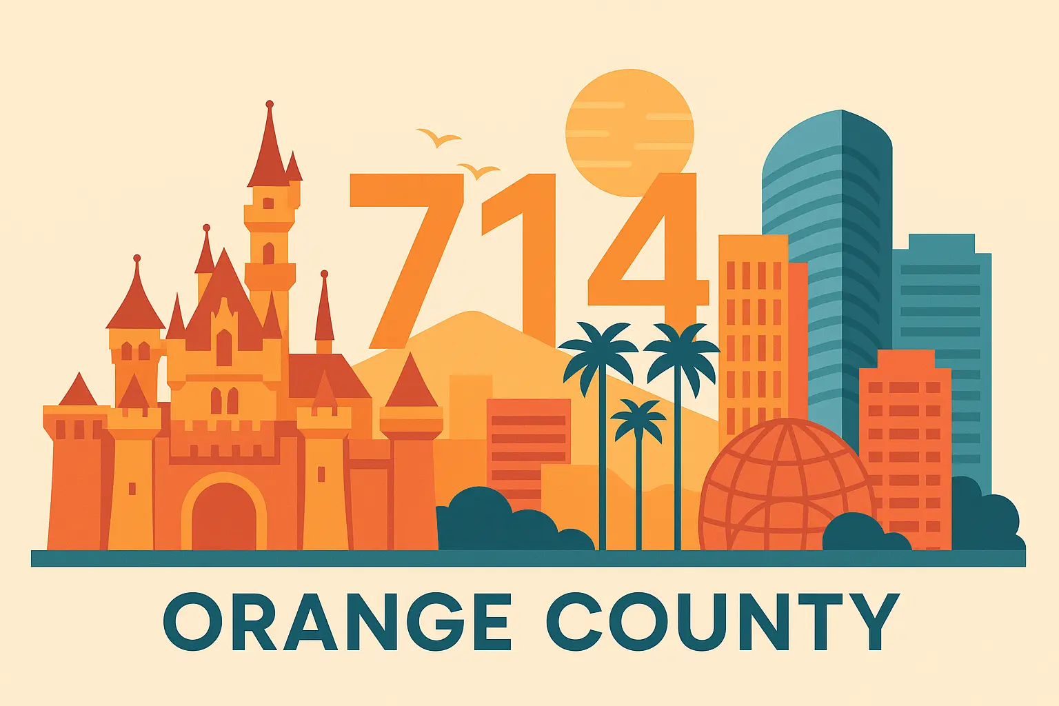 Orange County skyline representing 714 area code territory