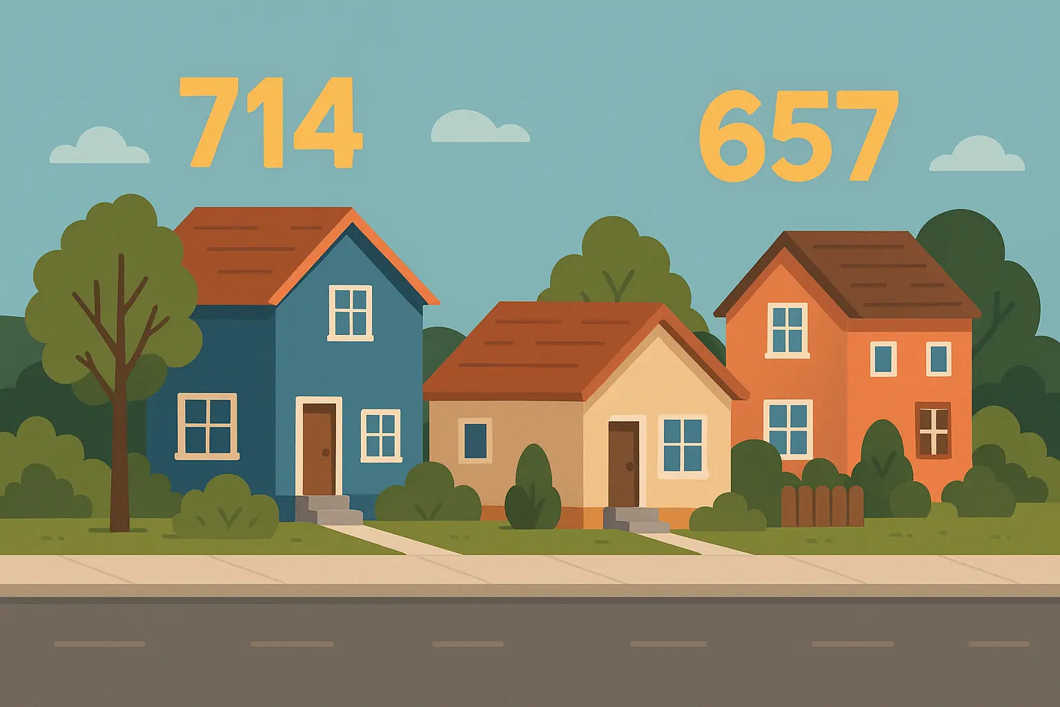 Orange County street map showing mixed 657 and 714 area code distribution
