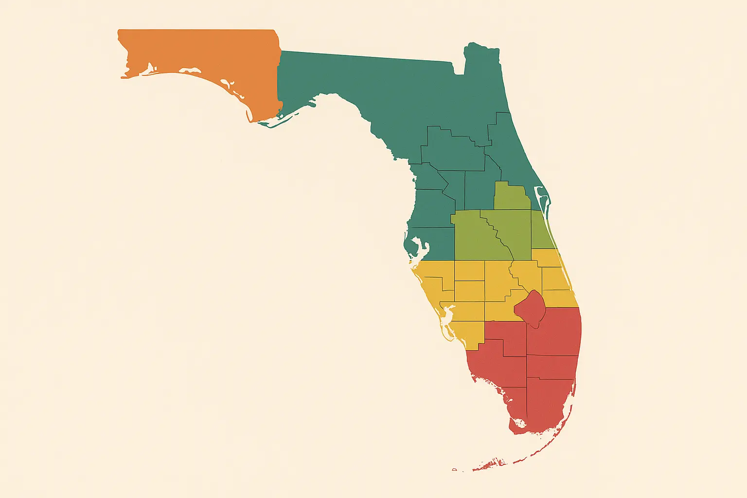 Historical map showing 904 to 850 area code split in Florida