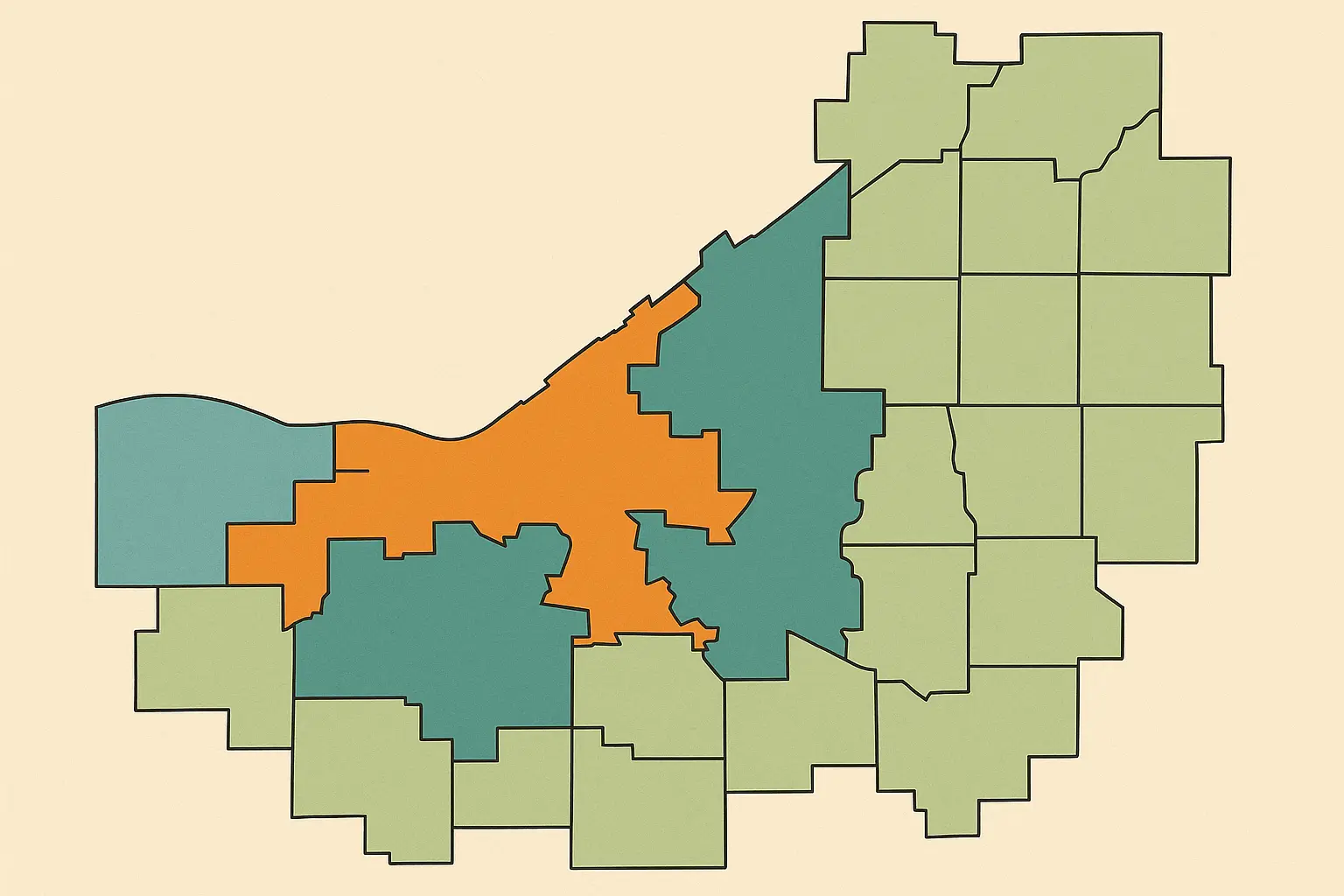 Map showing 216 area code coverage boundaries