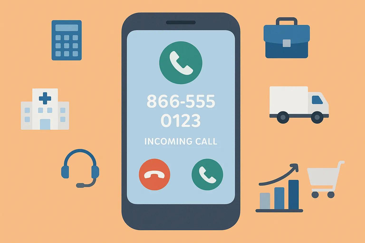 866 area code calls on smartphone screen