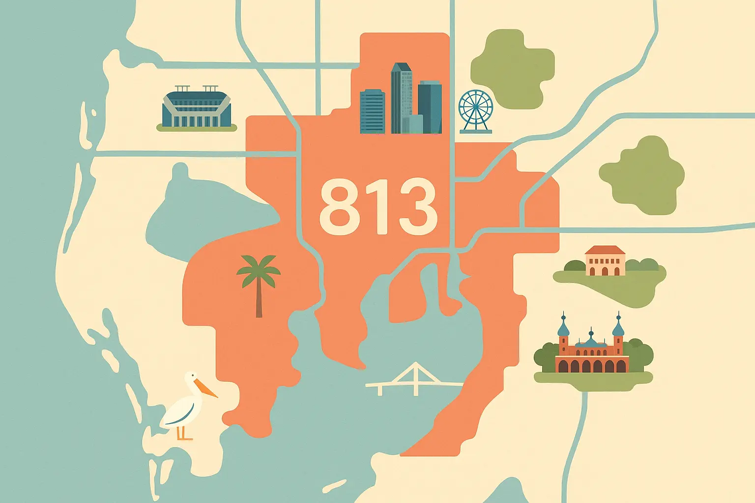 Tampa 813 area code geographic territory map