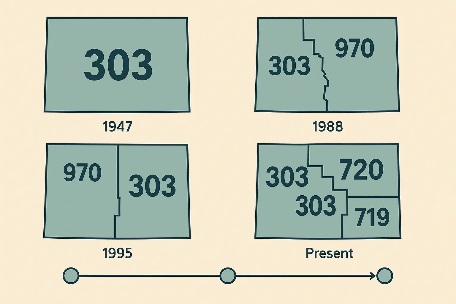 Historical 303 area code coverage map