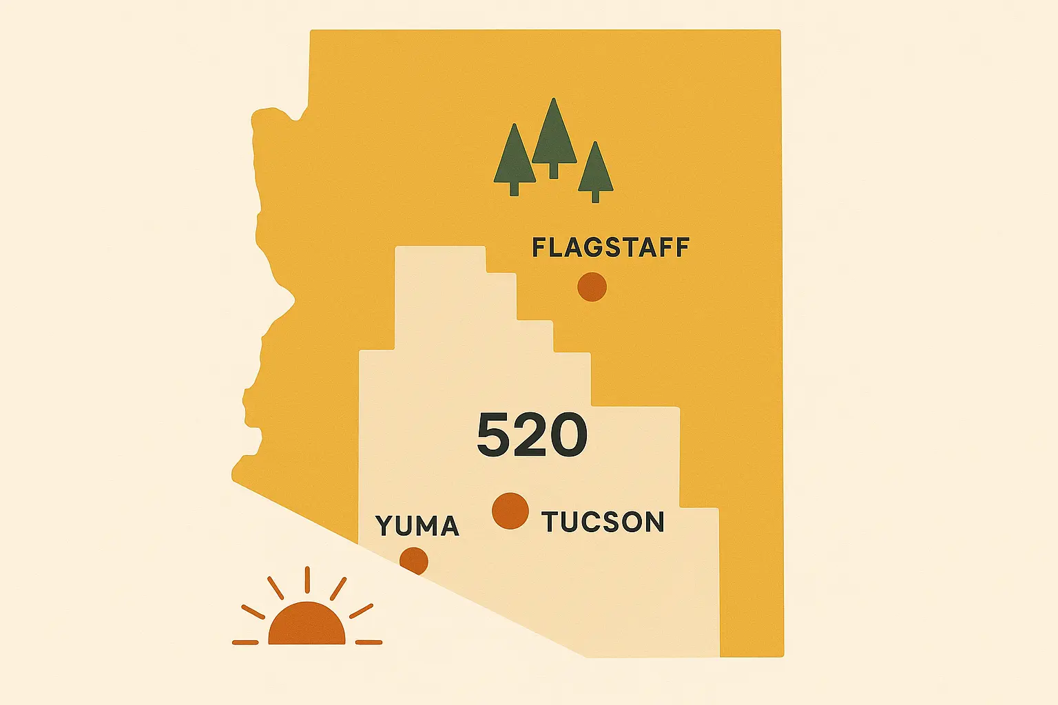 520 area code Arizona map showing southern region coverage