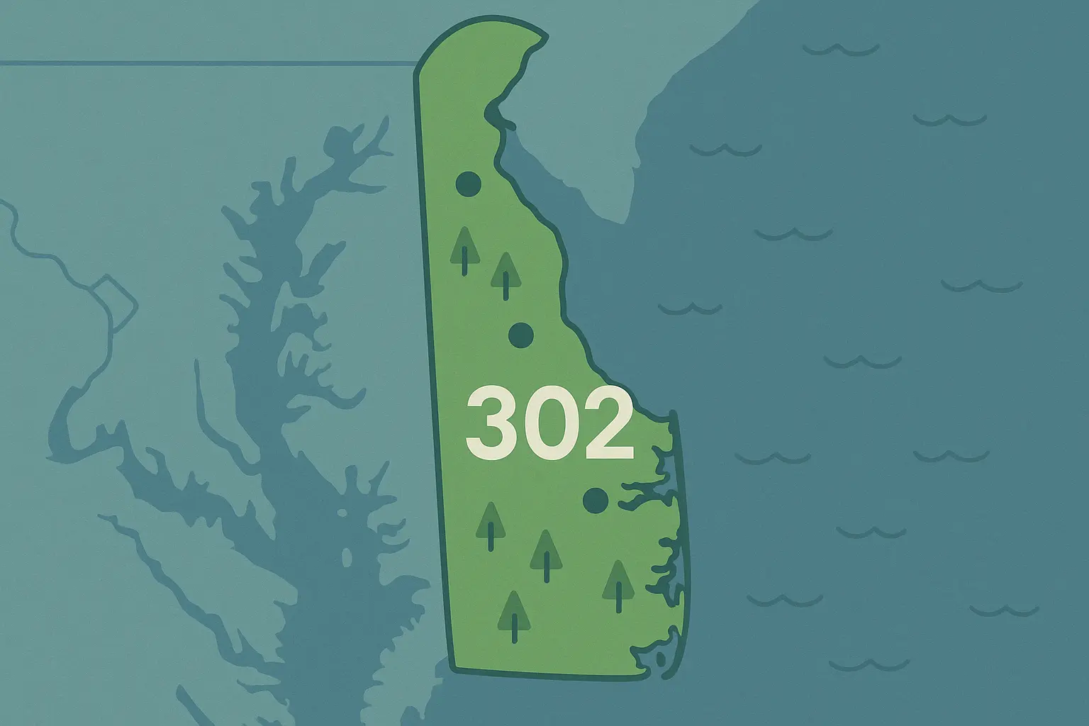 Delaware 302 area code map overview