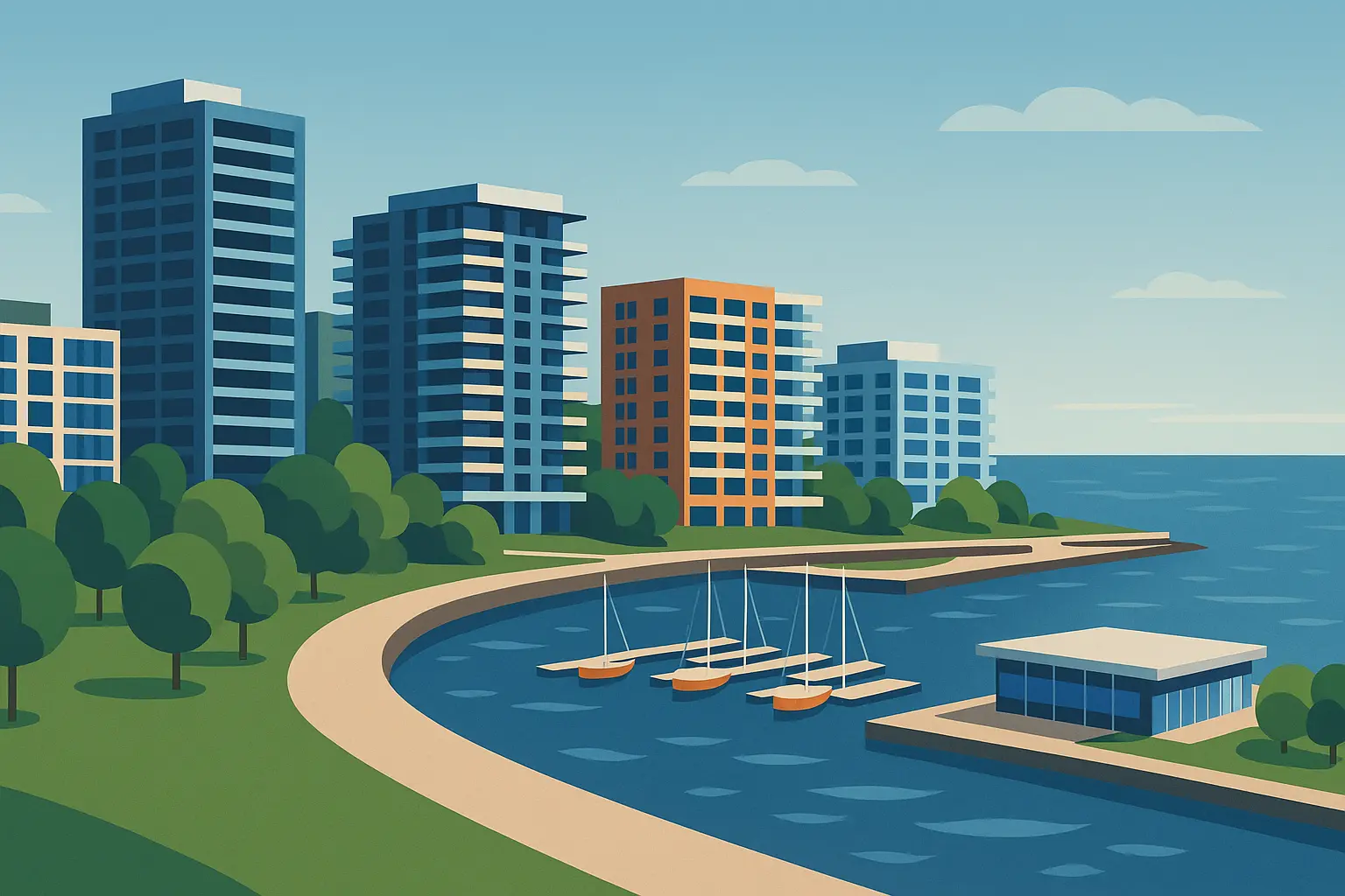 Lake Erie shoreline with Cleveland downtown skyline